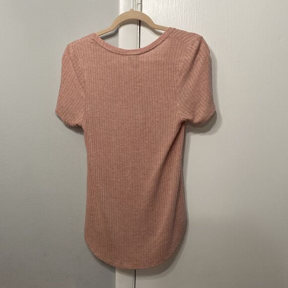 A New Day Pink Ribbed Button Short Sleeve Shirt S - Picture 3 of 3